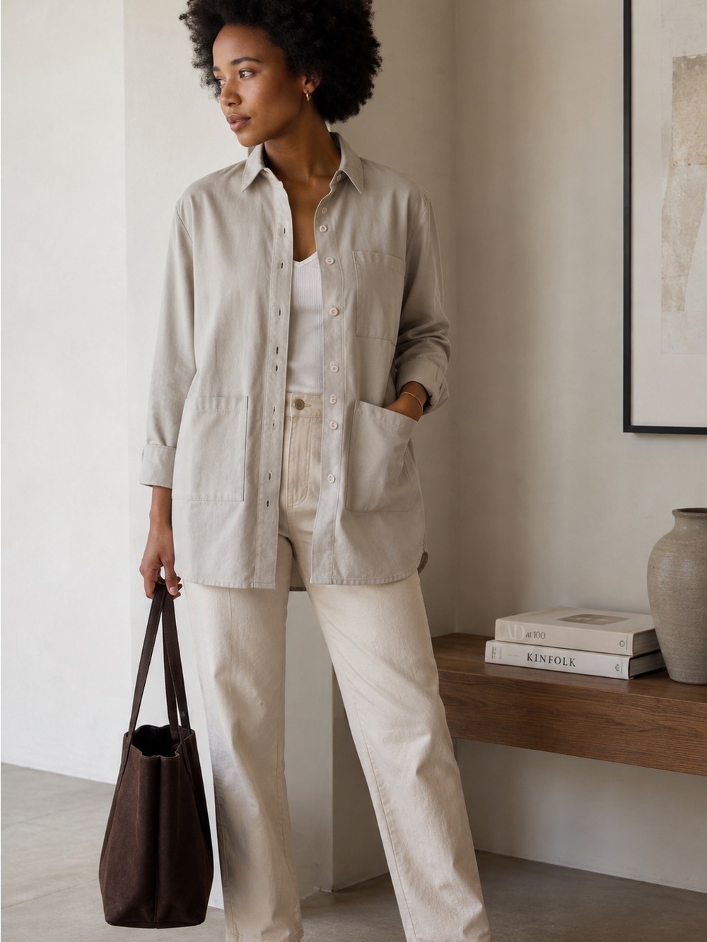 Marvin Ruby Birdie Cotton Utility Shirt Jacket Dove Gray Taupe Sz Medium